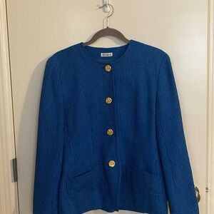 Doncaster Royal Blue & teal Textured Blazer with Gold Buttons silk